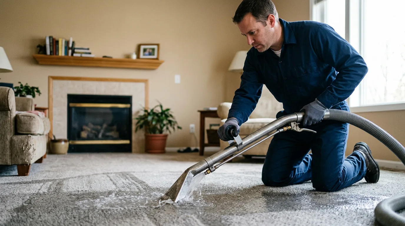 Water damage restoration technician working near Houston, OH